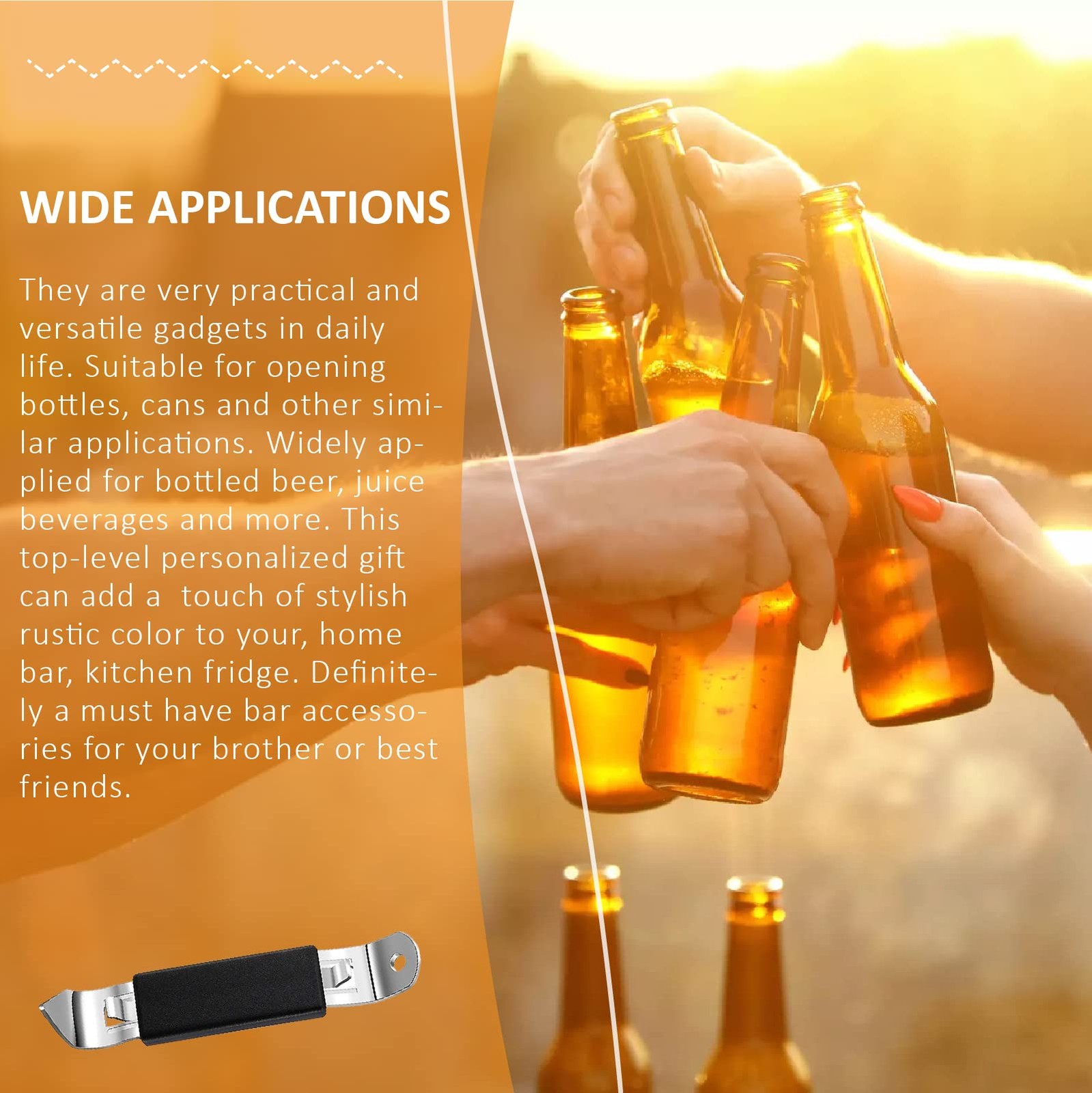 3 Pack Magnetic Bottle Openers Stainless Steel Flat Opener, Black