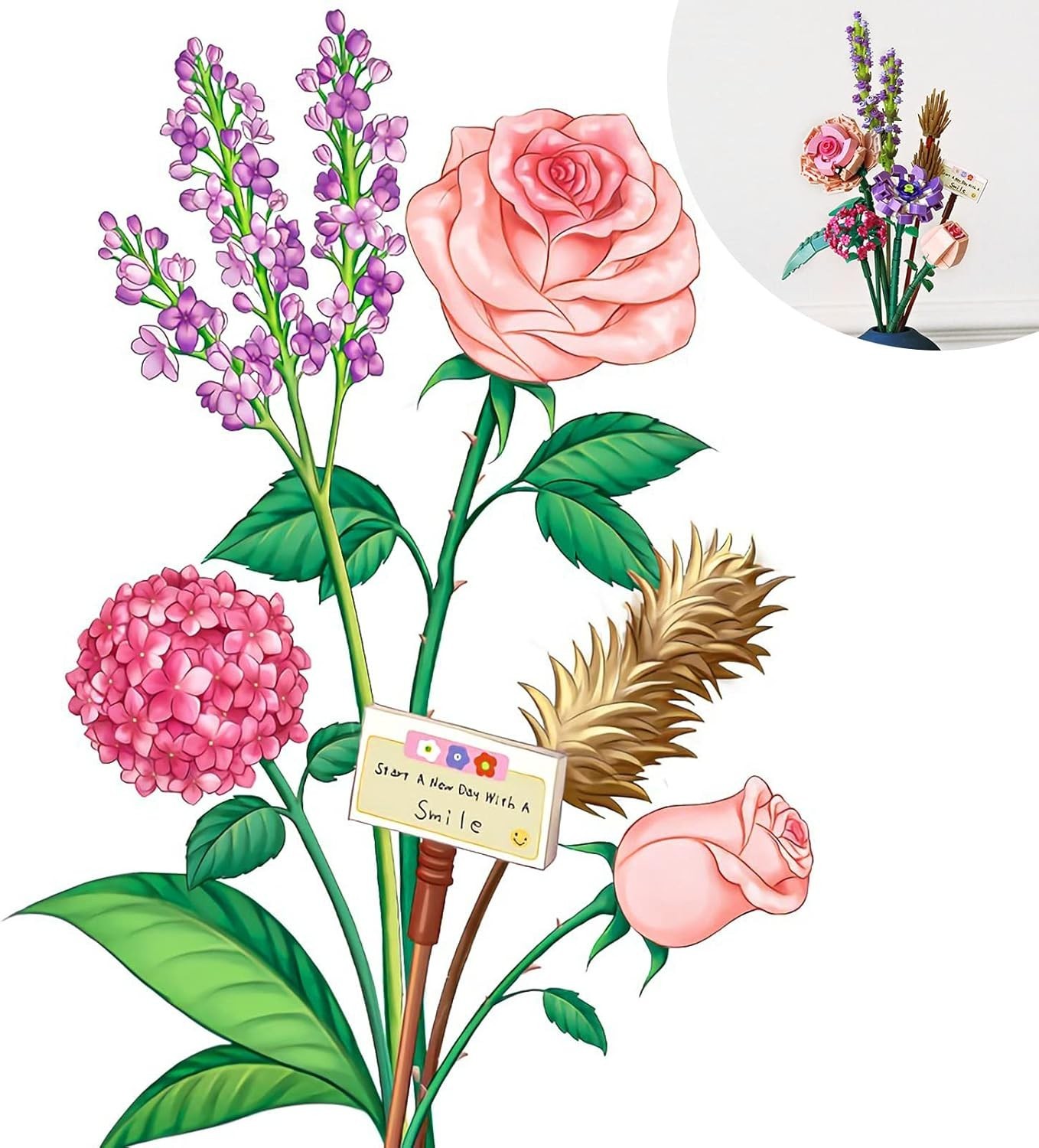 NEW!FULL SET Flower Bouquet 7 Stems Building Kit Botanical Collection 547 pieces