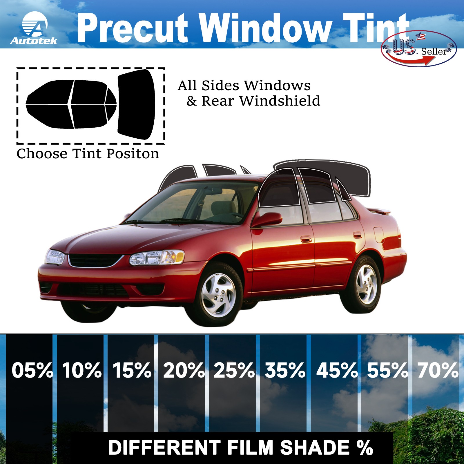 PreCut Window Film Any Tint Shade % VLT For Toyota Corolla 1998-2002 (Full Car)