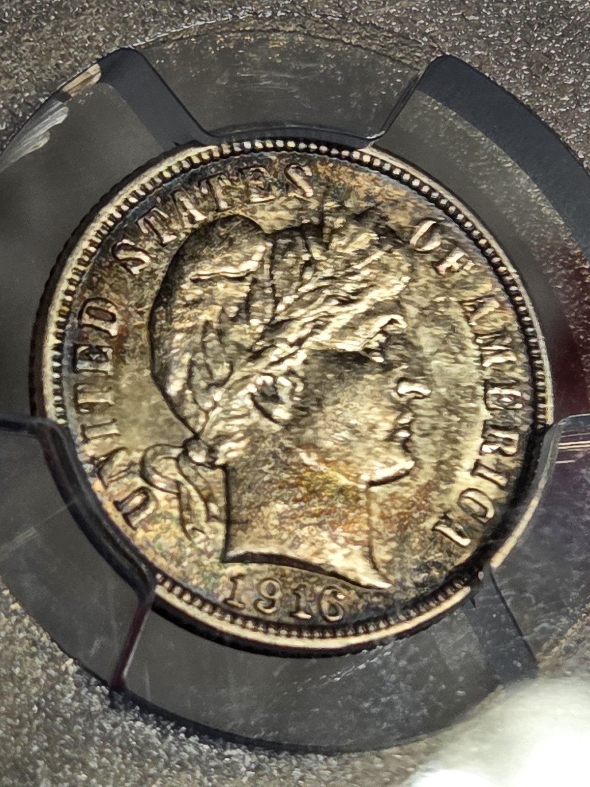 1916 10c Barber Dime PCGS AU58 Toned