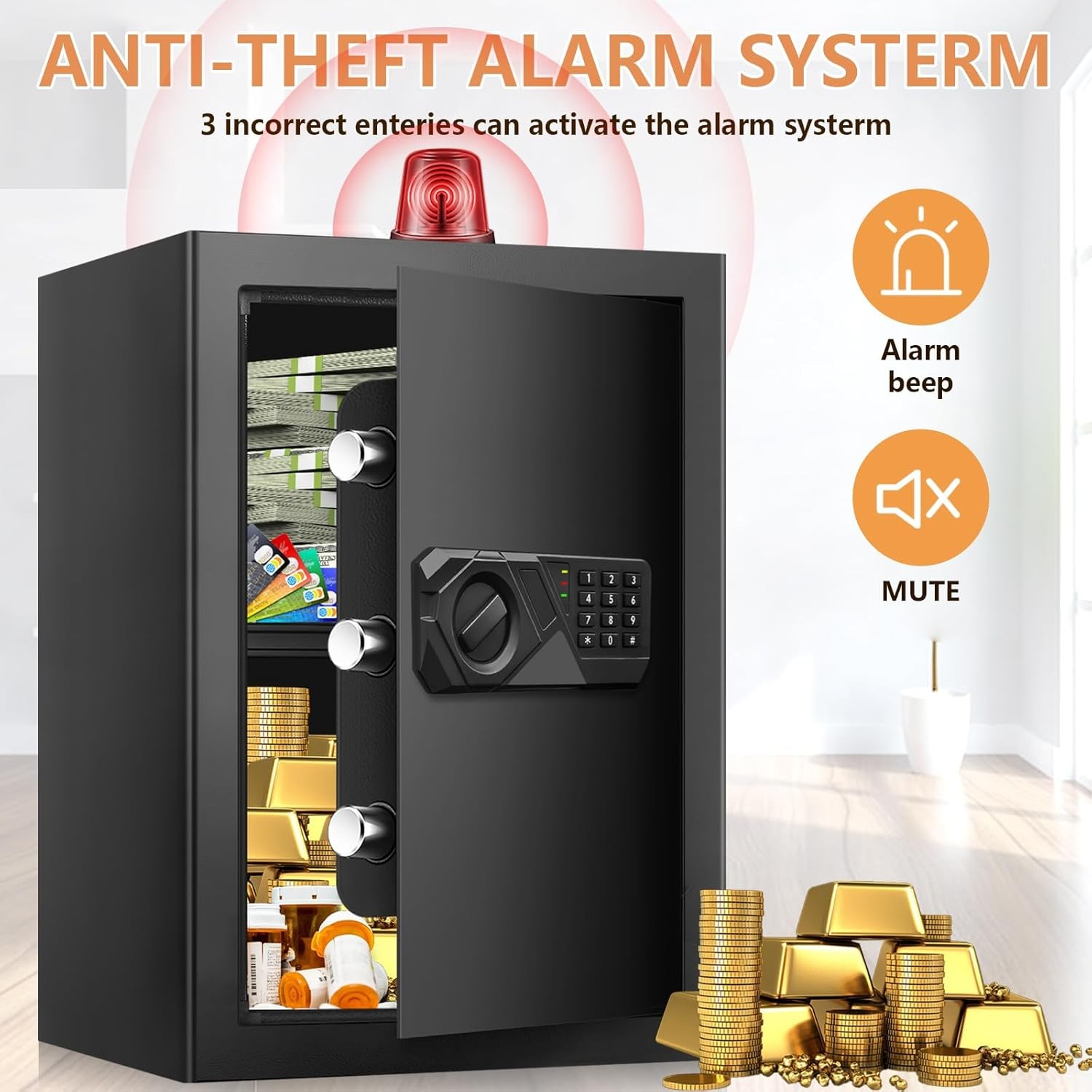 3.0 Cu Ft Fireproof Waterproof Home Safe Digital Keypad Anti Theft Security Box