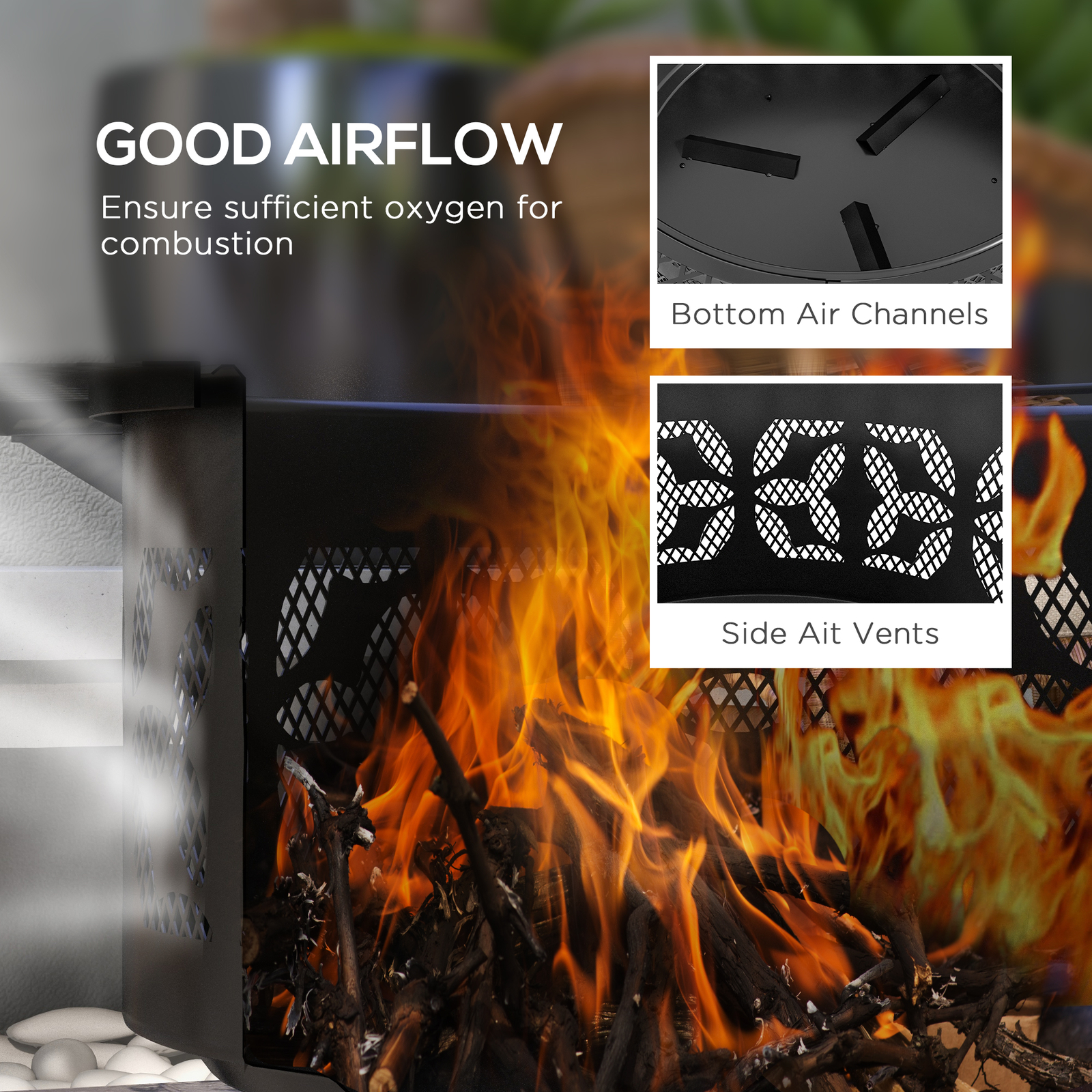 Outsunny Fire Pit BBQ Grill with Poker, Wood Burning Firepit, Black