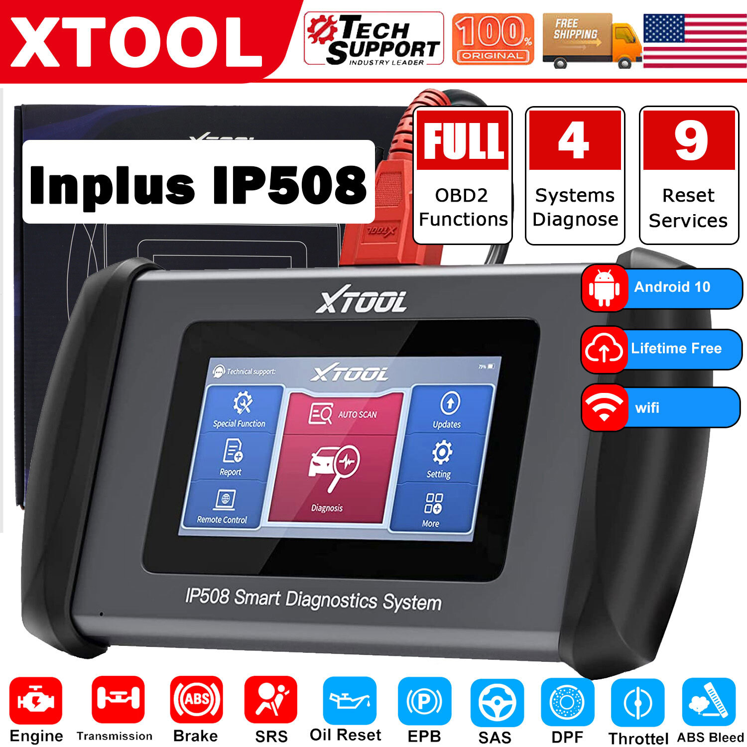 USED XTOOL IP508 Full OBD2 Diagnostic Scanner Auto VIN ABS BMS Oil Code Reader