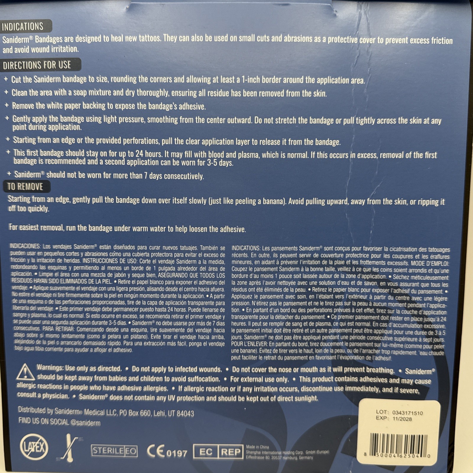 Saniderm Tattoo Aftercare Bandage 3 Sheets (Medium Pack, 6 in x 8 in)