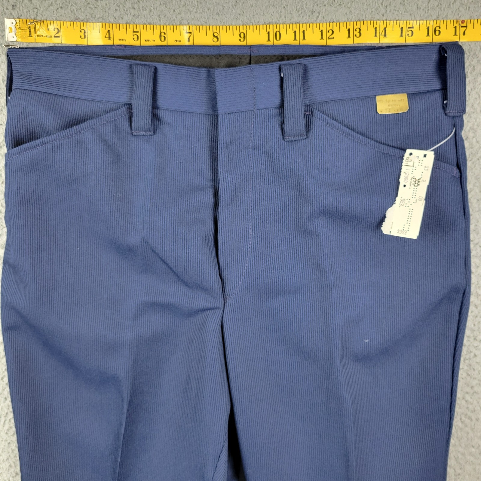 Mr Wrangler Knit Flare pants 34x30 navy blue stripe Dacron polyester 1971 USA