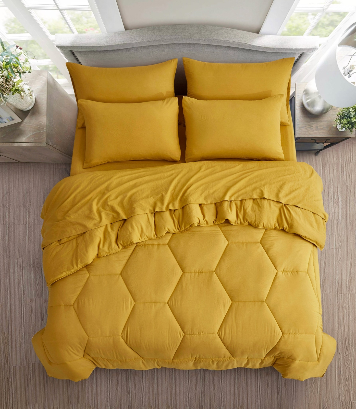 Chezmoi Collection Piper Bed in a Bag Honeycomb Quilted Comforter Set and Sheets