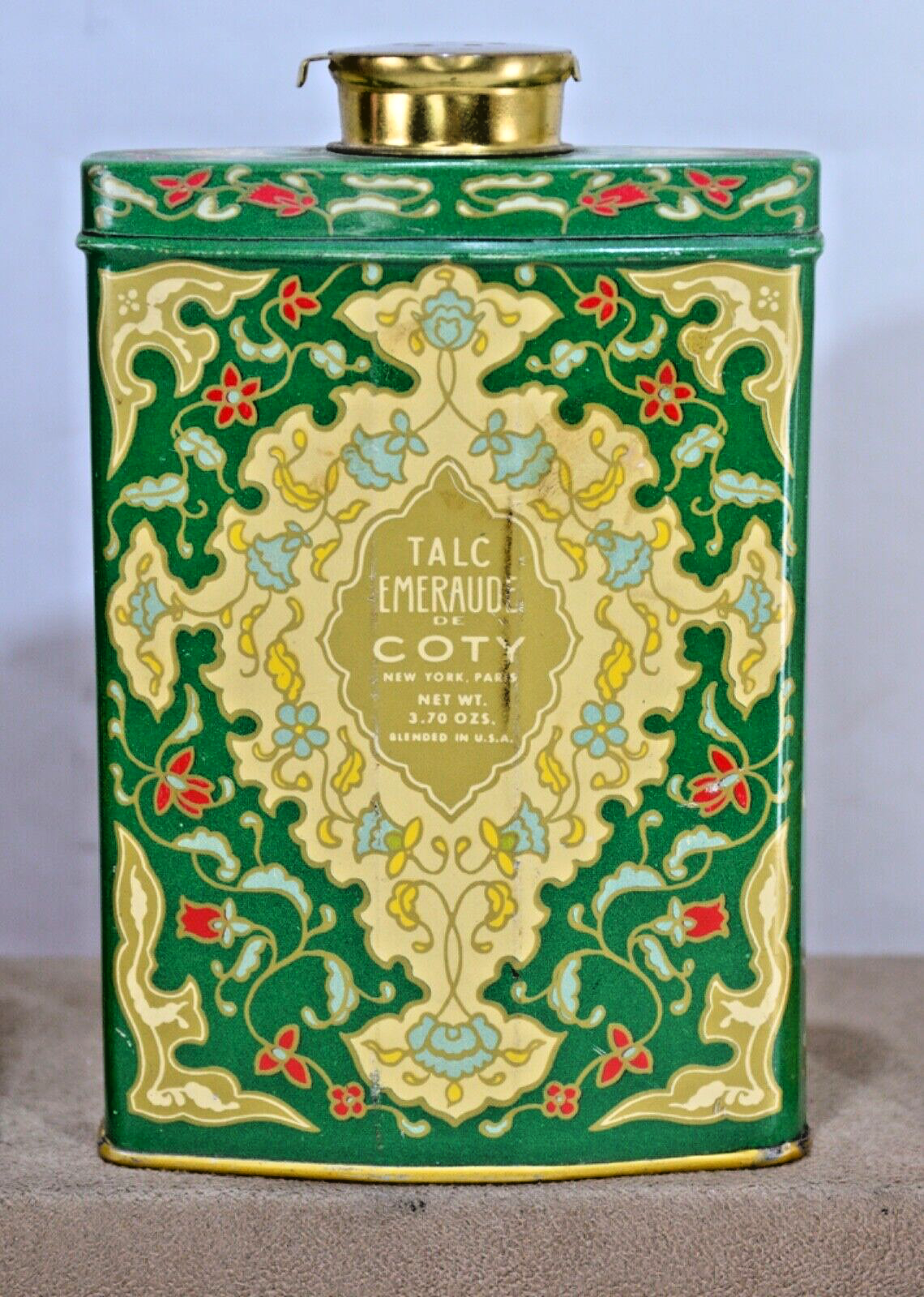 Vintage Advertising Perfume Talcum Powder Tin Emeraude Coty, Egyptian + Lot of 4