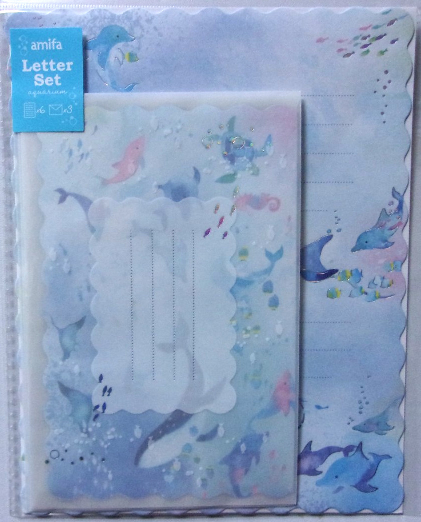 amifa Aquarium Die Cut Letter Envelope Set Japan Dolphin