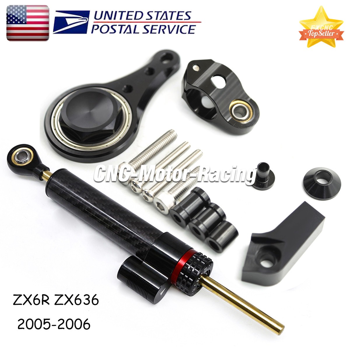 For Kawasaki Ninja ZX636 ZX6R 2005-2006 Steering Damper with Bracket Mount Kit