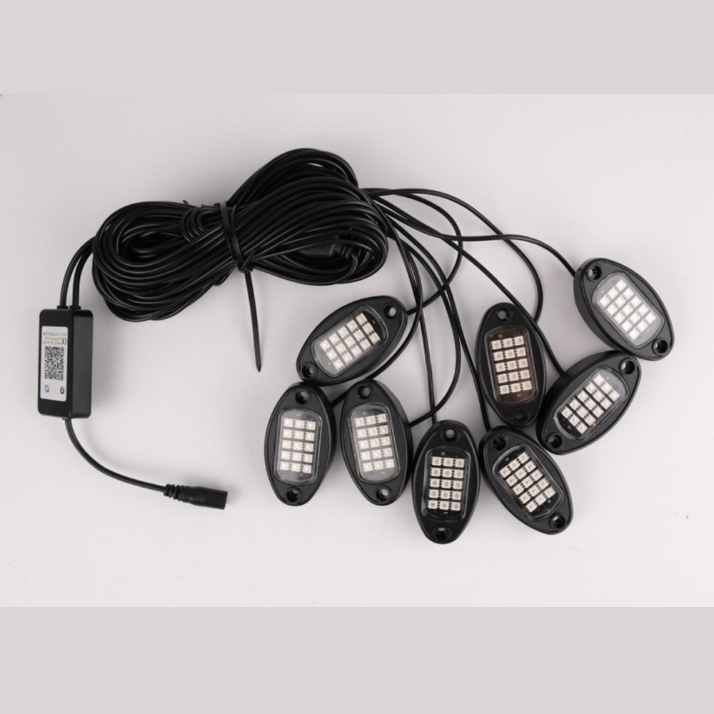 RGB LED Rock Lights 8Pods Offroad Music Wireless Bluetooth Underglow Neon Lights