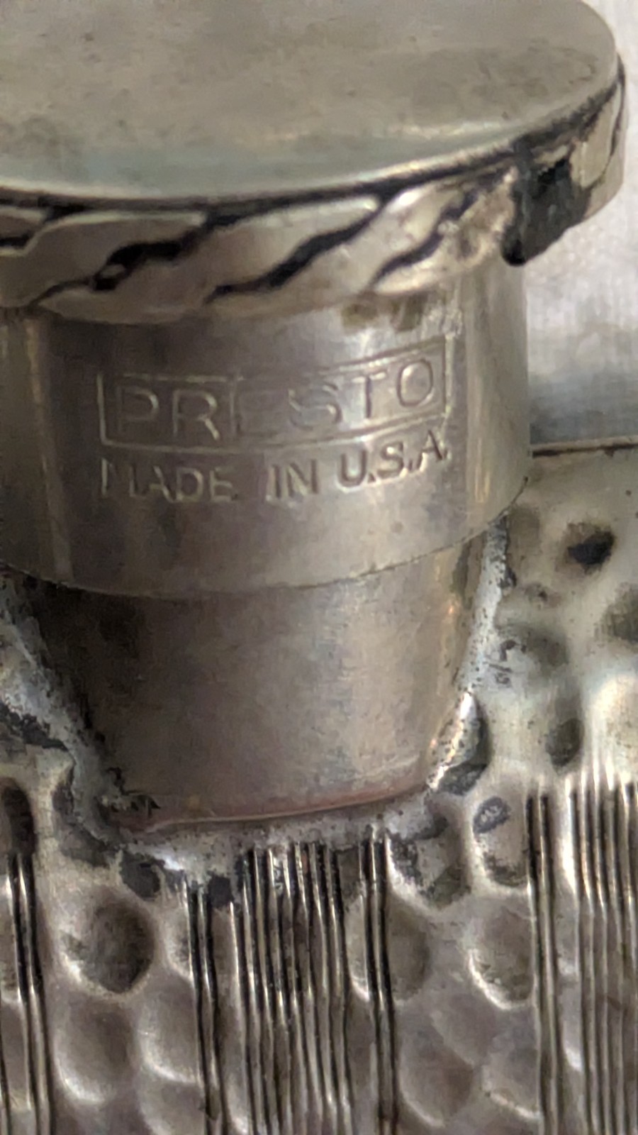 Vintage Presto Flask Hand Hammered Silver Plate with Diamond area for monogram