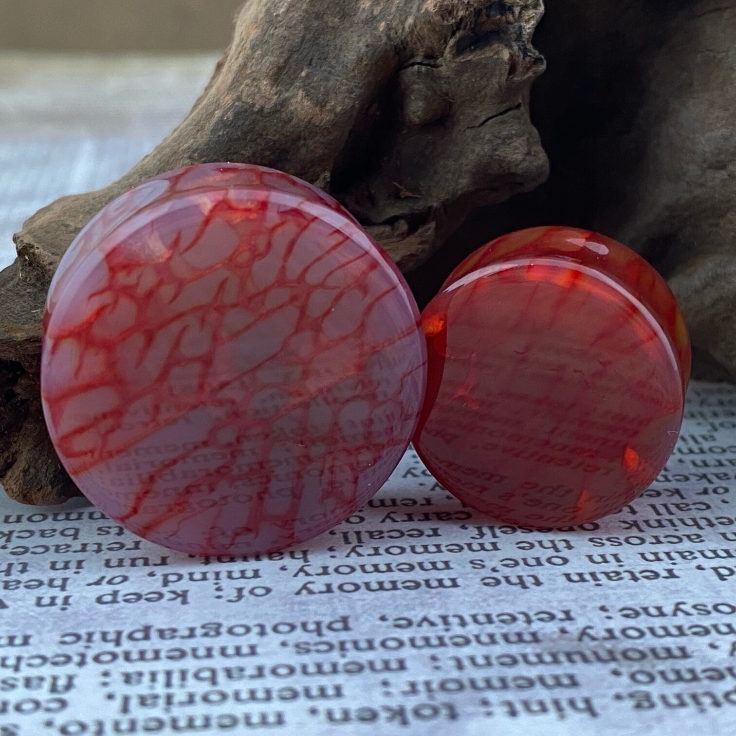 Red Dragon Vein Agate Stone Double Flare Plugs (STN-753) gauges PICK SIZE