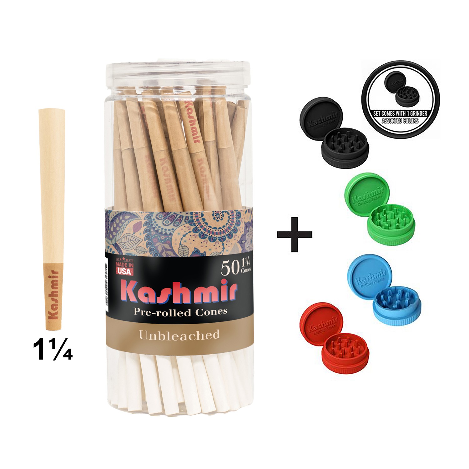 Pre Rolled Cones Unbleached 1 1/4 Size Classic Rolling Papers 50 Pack with Tips