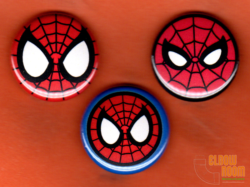 Set of three 1" Spiderman mask pins buttons Marvel symbol Spider-Man Spidey