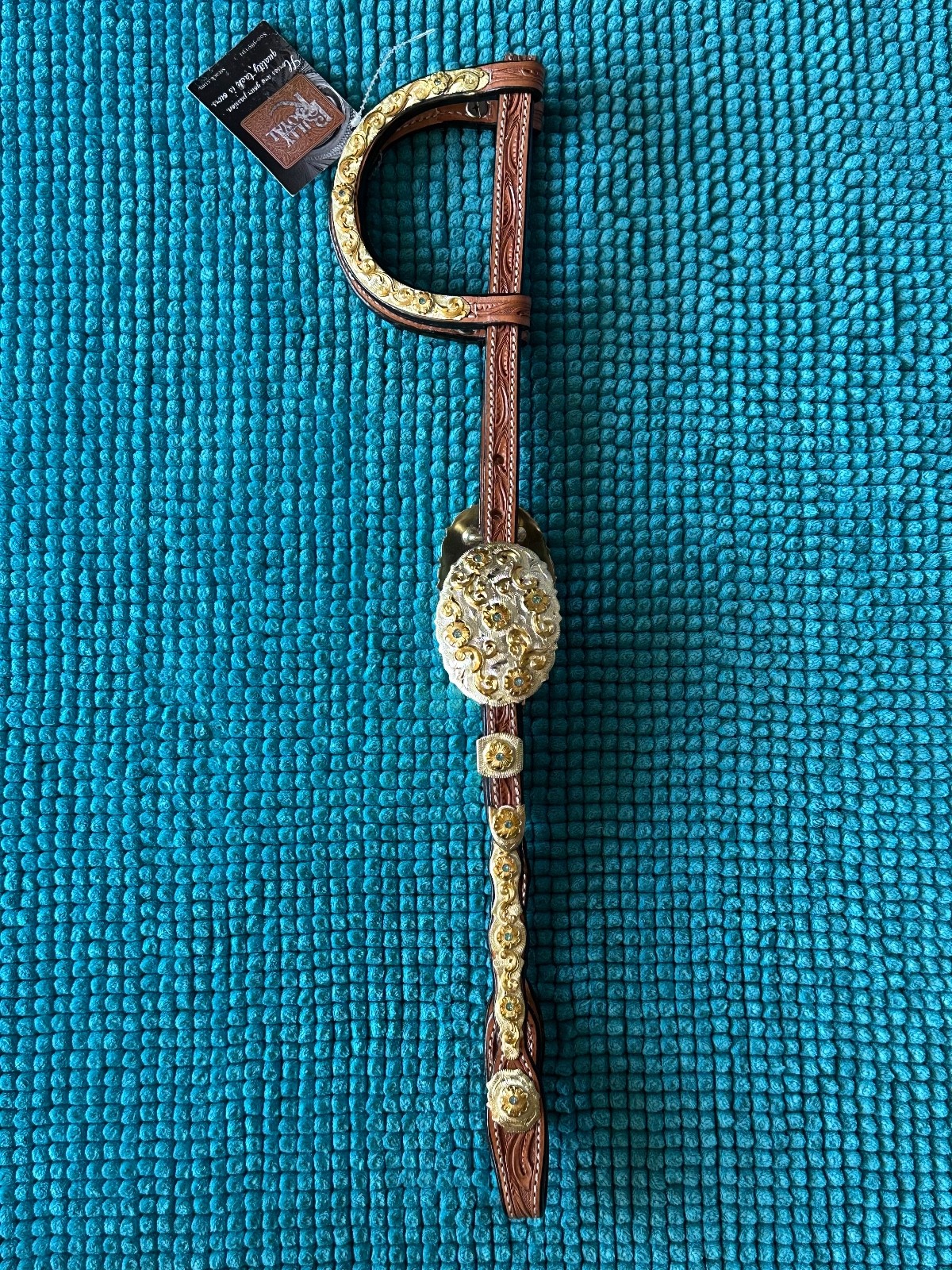 BILLY ROYAL Headstall GOLD & SILVER w Blue CRYSTALS ~ Close Up Pictures