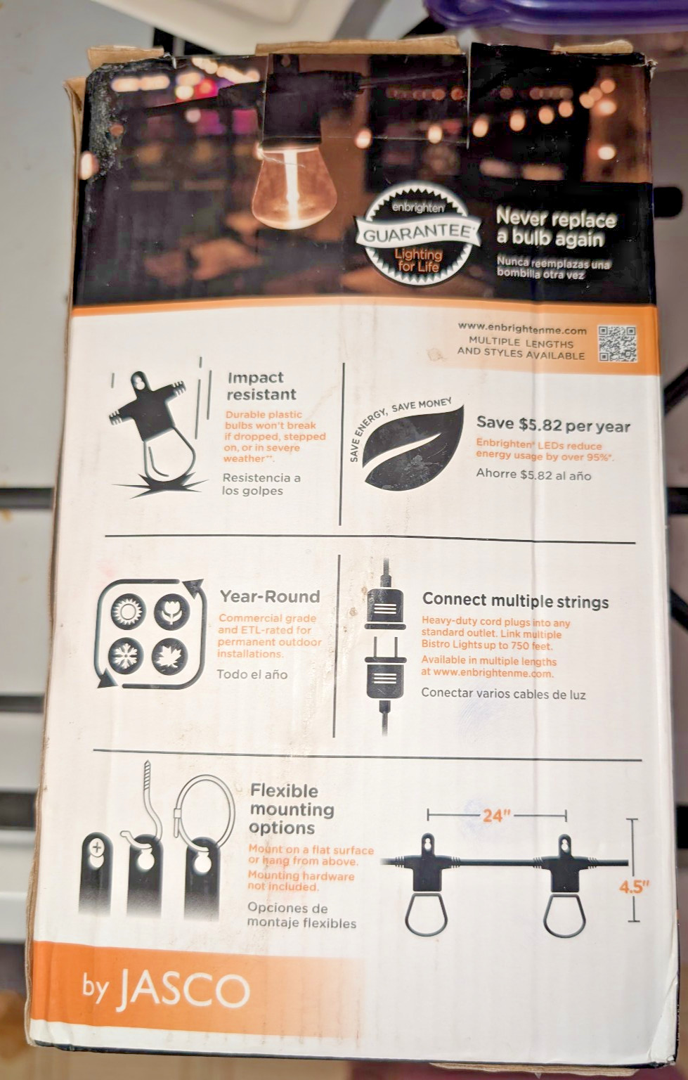 Enbrighten LED Bistro Outdoor String Lights (2200K) Warm White 12ft