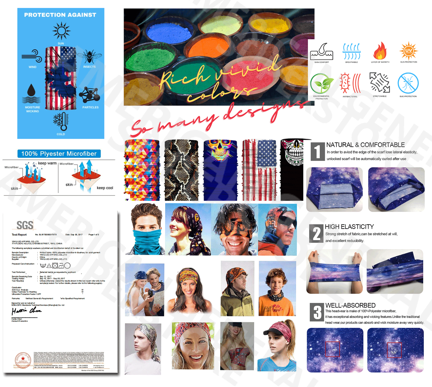 1 REFLECTIVE FACE MASK Sun Shield Neck Gaiter Headband Bandana Du Rag Skull Cap