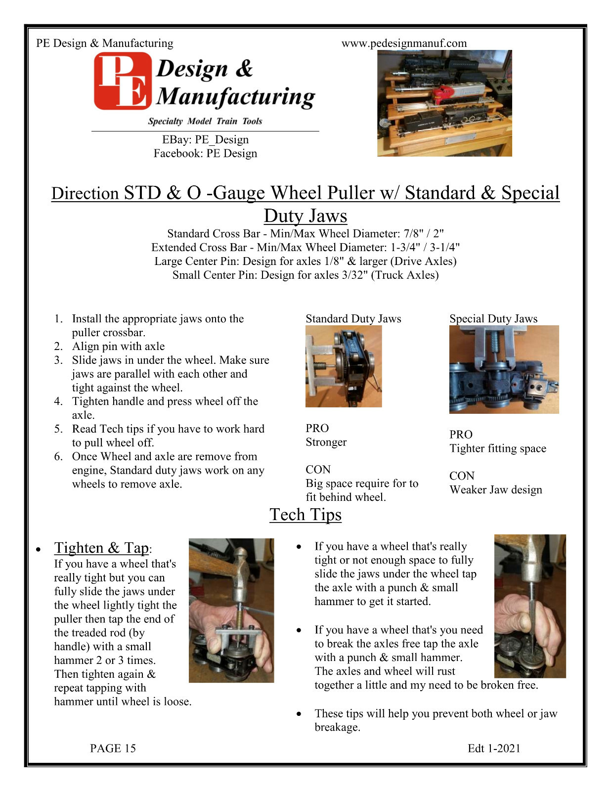PE Design - STD & O gauge Wheel Puller w/ Standard & Special Duty Jaws Comb