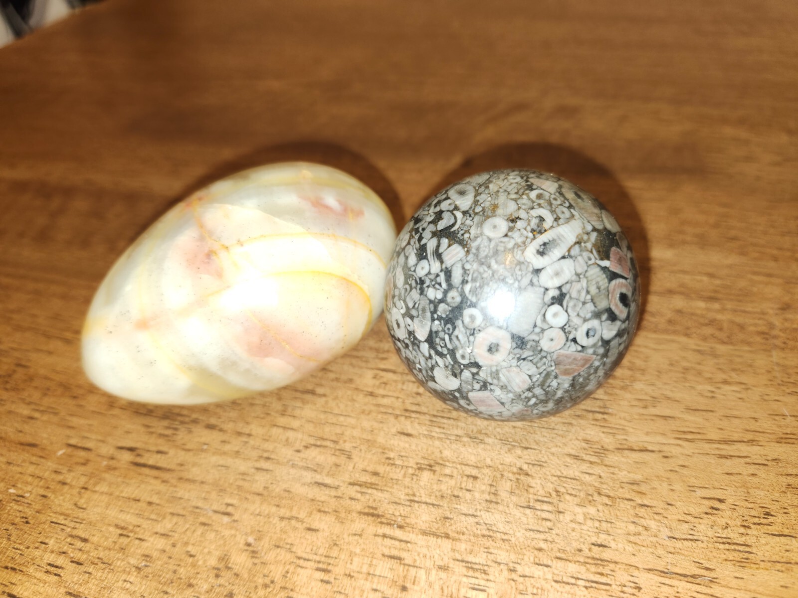 Bundle of Agatized Coral Jasper Stone Sphere and Onyx Marbled Egg