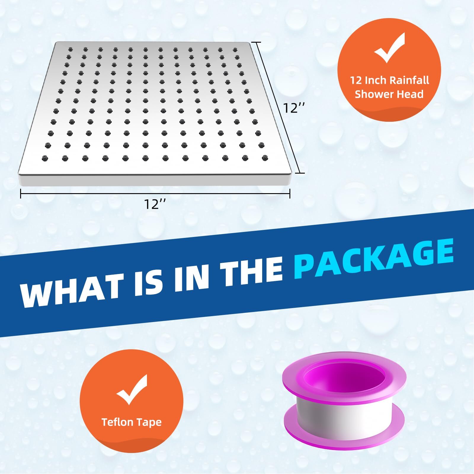 Thickness Metal Rain Shower Head,12 Inch High Pressure Square Large Shower Heads