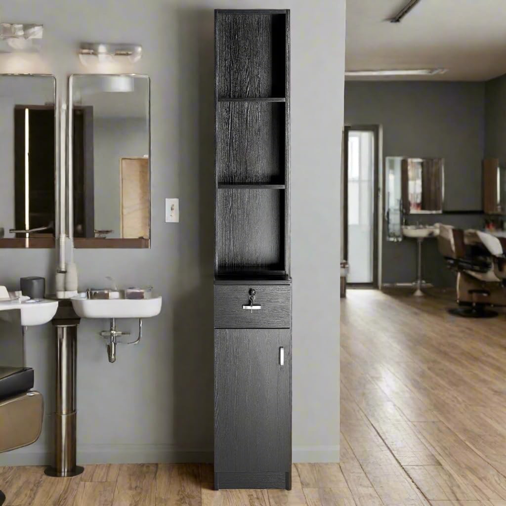 Hair Salon Wall Mount Station with Lockable Drawer and Cabinet, Barber Equipment