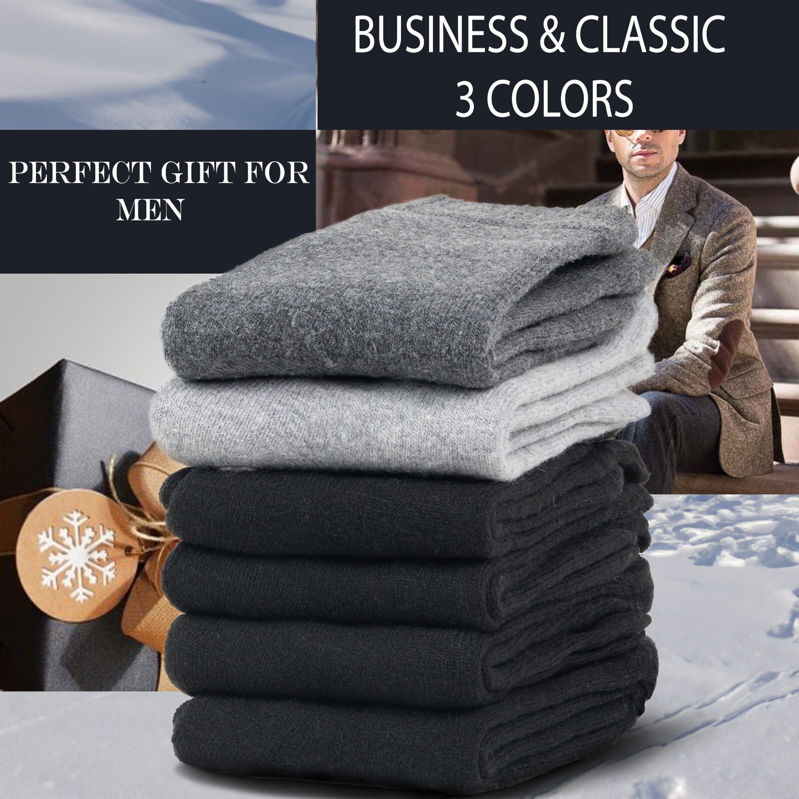 3 Pairs Mens Heavy Duty Winter Warm Merino Lambs Wool Boots Thermal Socks