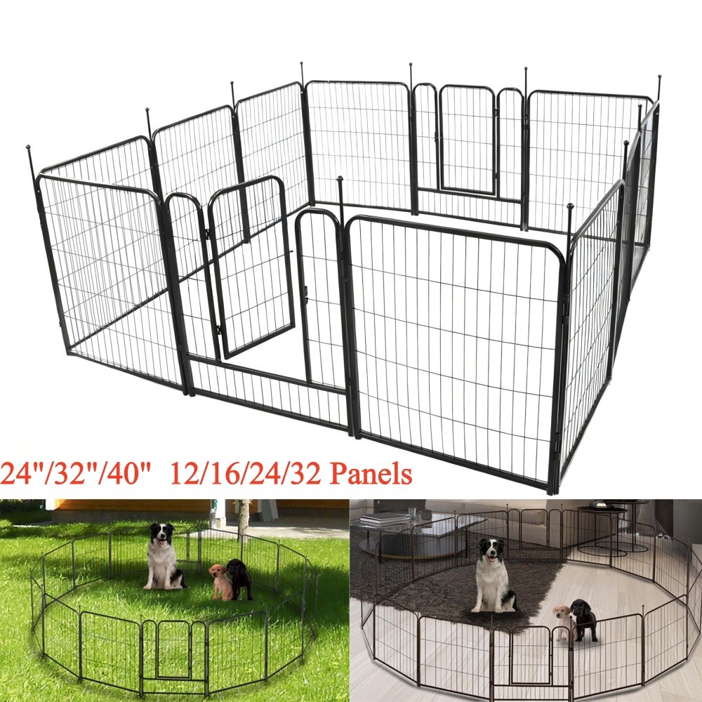 Dog Playpen 12/16/24/32 Panels Pet Dog Fence Exercise Pen w/Door 24/32/40 Inch