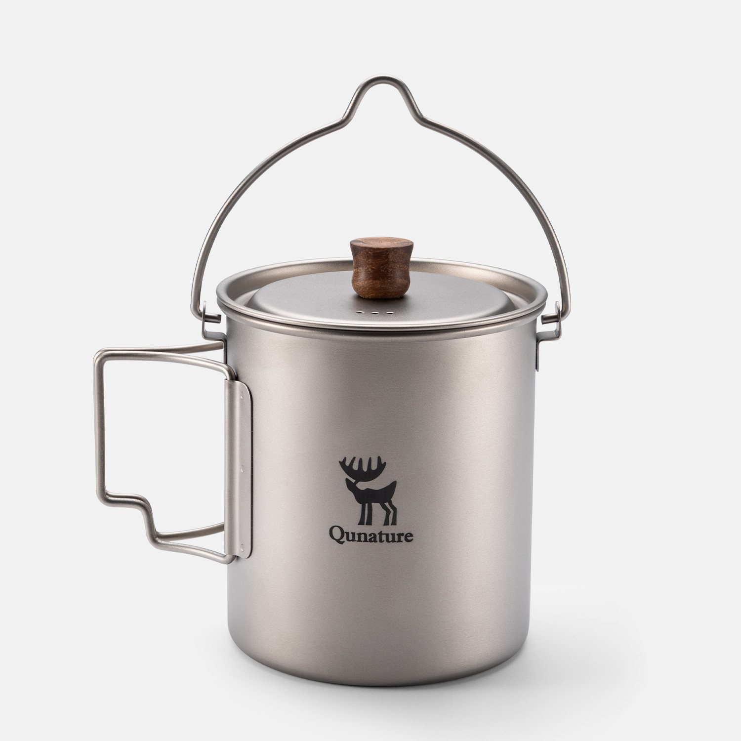 Qunature Titanium Mugs 750ml Camping Pot with Lid Foldable Handle Ultralight Cup