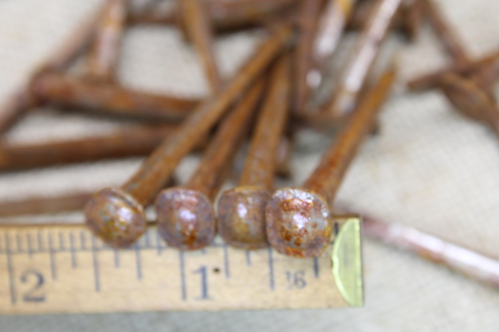 Old 2 1/2" Square 25 Nails Button Rose Head Round Domed Rustic Vintage Rusty
