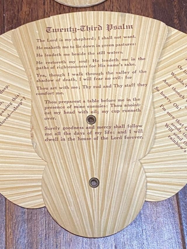 Vtg Church 23rd Psalm Fan Hand Held 1950s