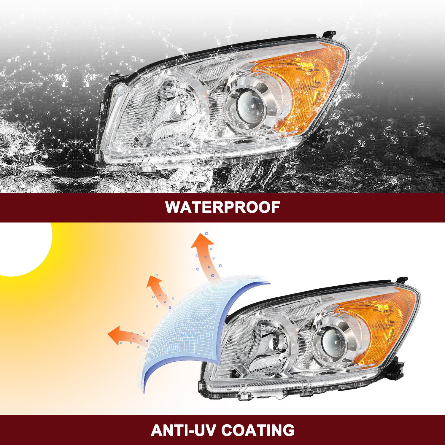 Left+Right Headlights Assembly W/Bulbs For 2009-2012 Toyota Rav4 Halogen Chrome