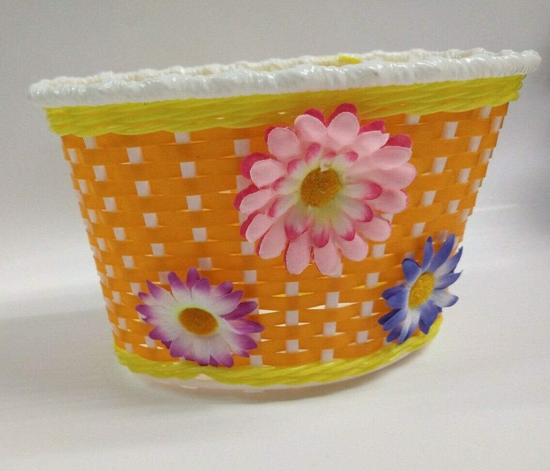 Bicycle Basket Orange/Yellow/White With 3 Flowers Girl Kids Child Bike Basket