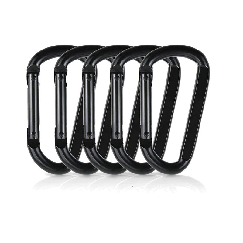 10x Black Carabiners Push Spring Snap Clip Hook Keychain Key D-Ring Hiking Small