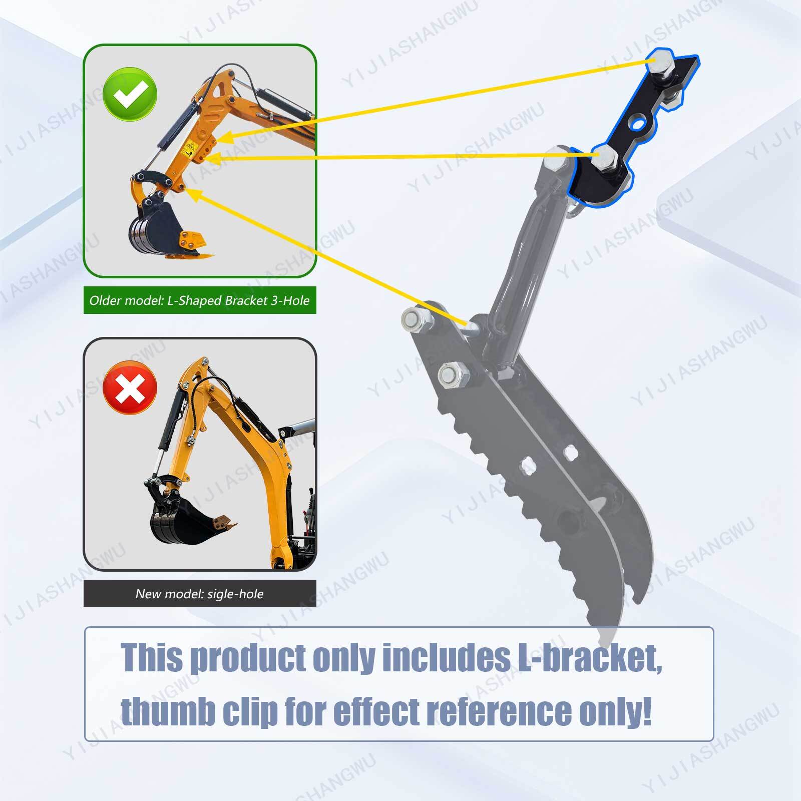 Single L-shaped bracket，FOR Mini Excavator Three Holes Hydraulic Clip Thumb