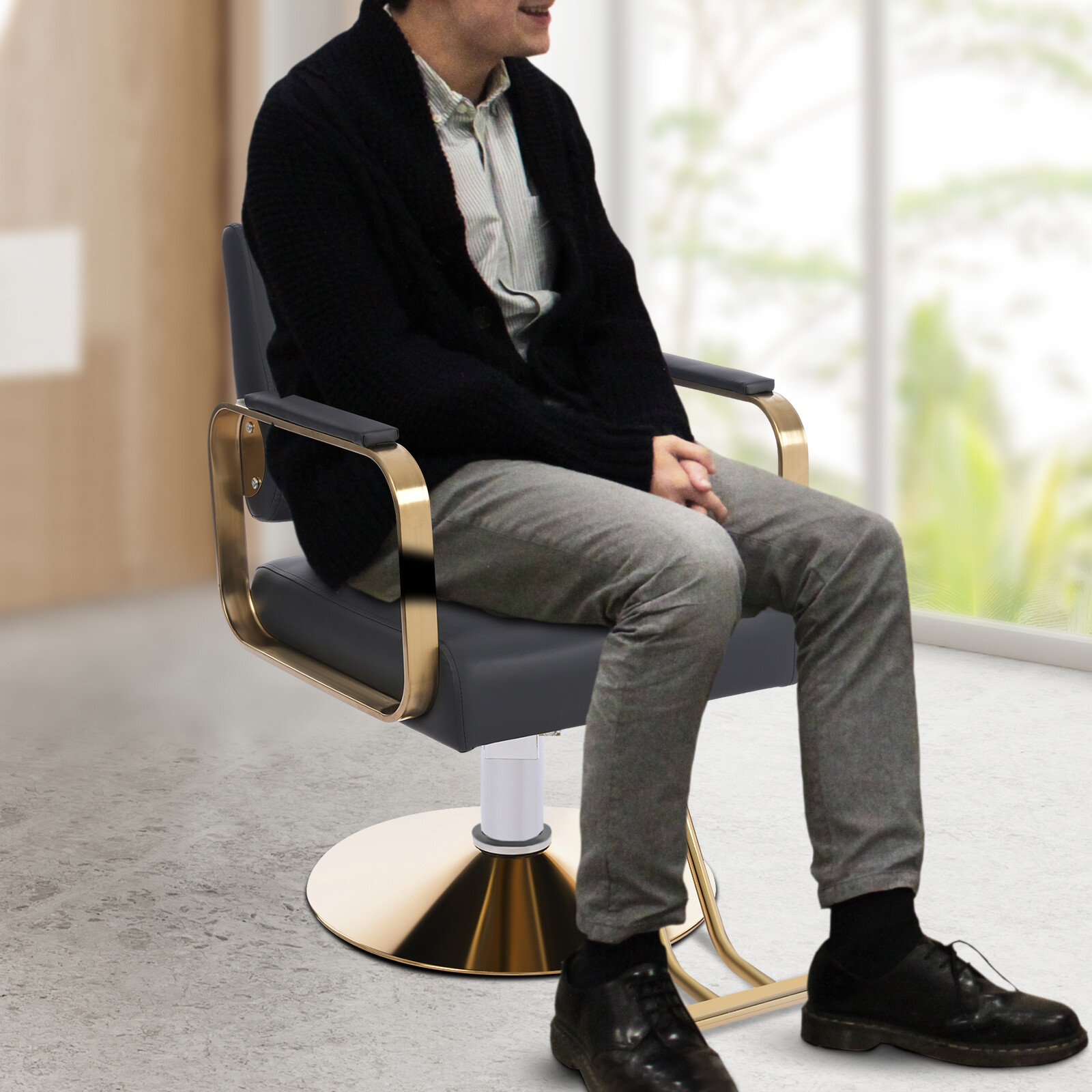 Salon Chair with Footrest For Hair Stylist Barber Height Adjustable 18.5-22 in