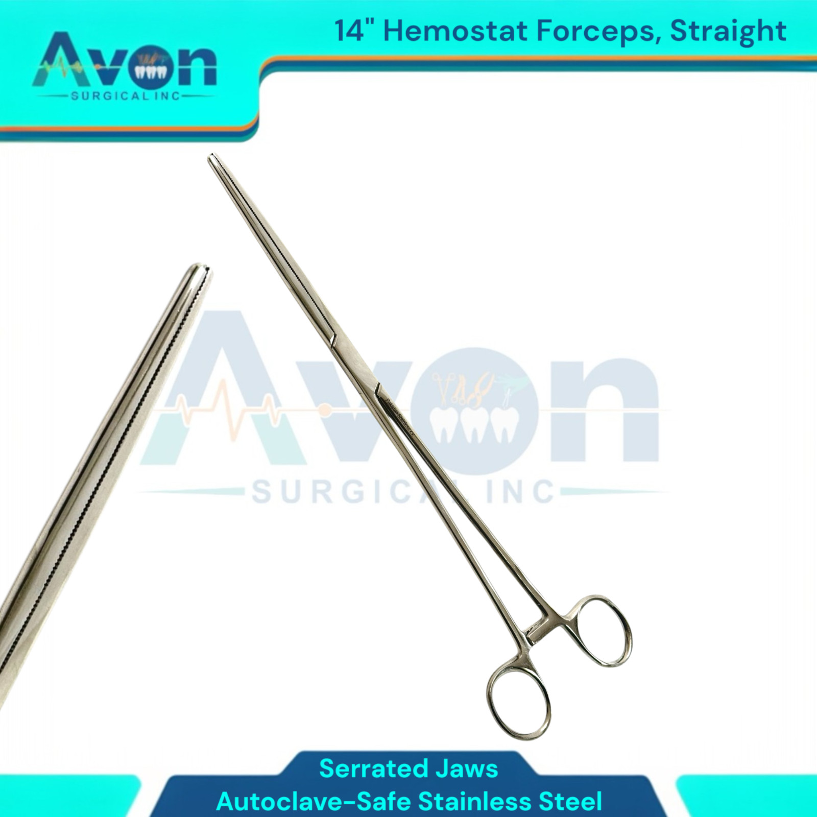 Stainless Steel 14" Extra Long Forceps Hemostat - Serrated Str Jaws, Locking