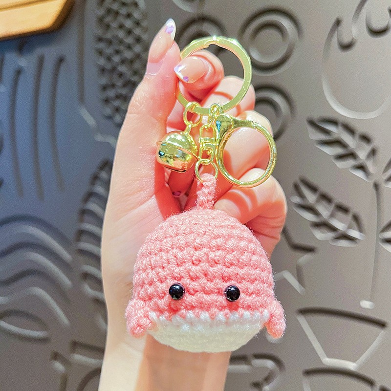Creative Cartoon Yarn Vrochet Whale Keychain Bag Pendant Cute Gift 1 Piece Pink