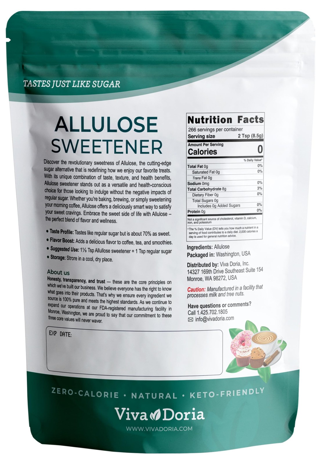 Viva Doria Allulose Sweetener 5 lb | Zero Calorie Keto Friendly Vegan