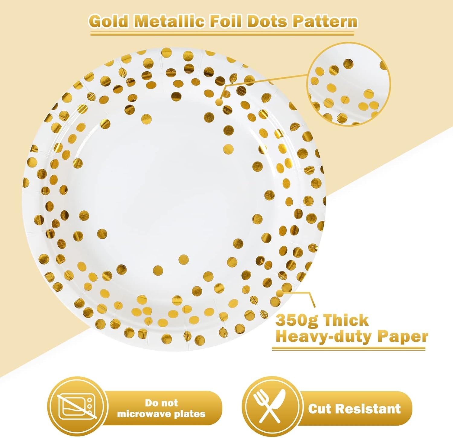 White and Gold Paper Plates Napkins Set 50 Pack for All