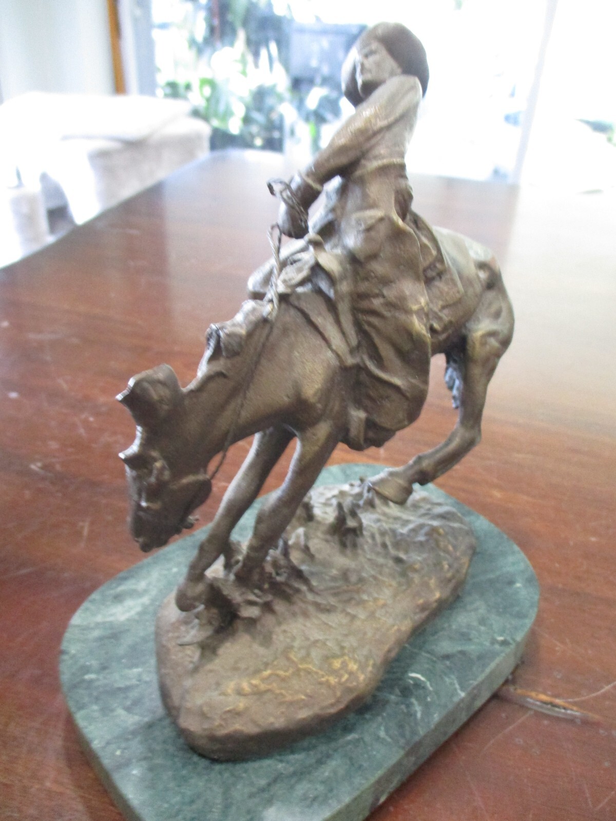 Frederic Remington solid bronze sculpture cowboy horse marble base western art