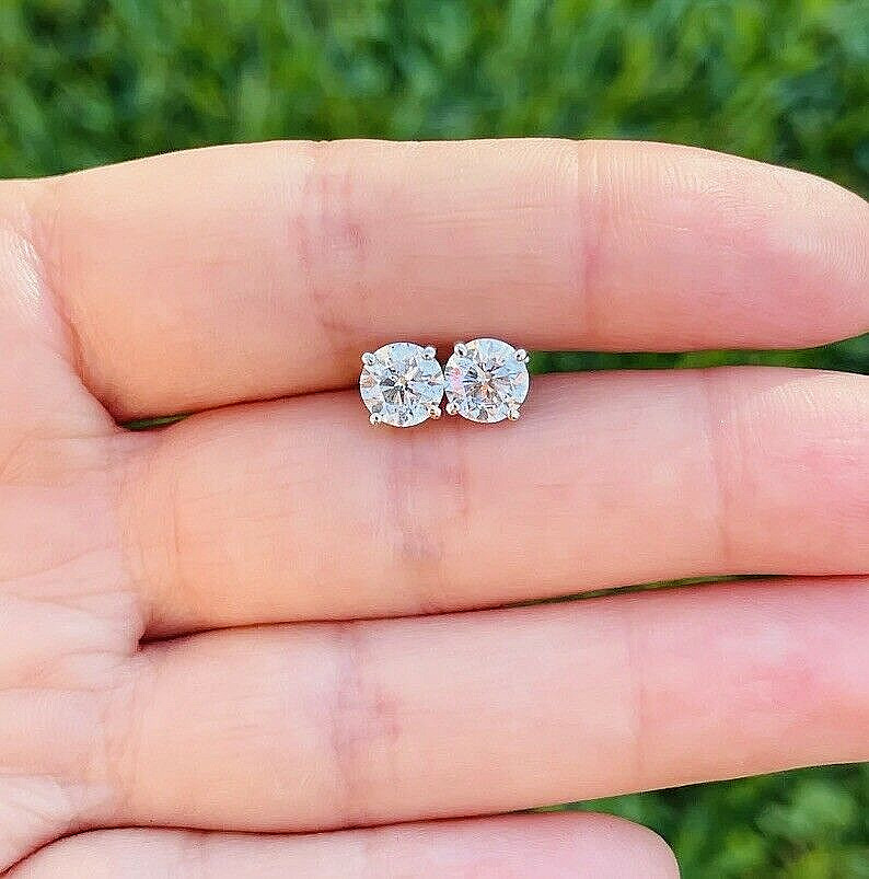 2 CT ROUND CUT VVS1/D LAB CREATED STUD EARRINGS 14K WHITE GOLD 7MM SCREW BACK