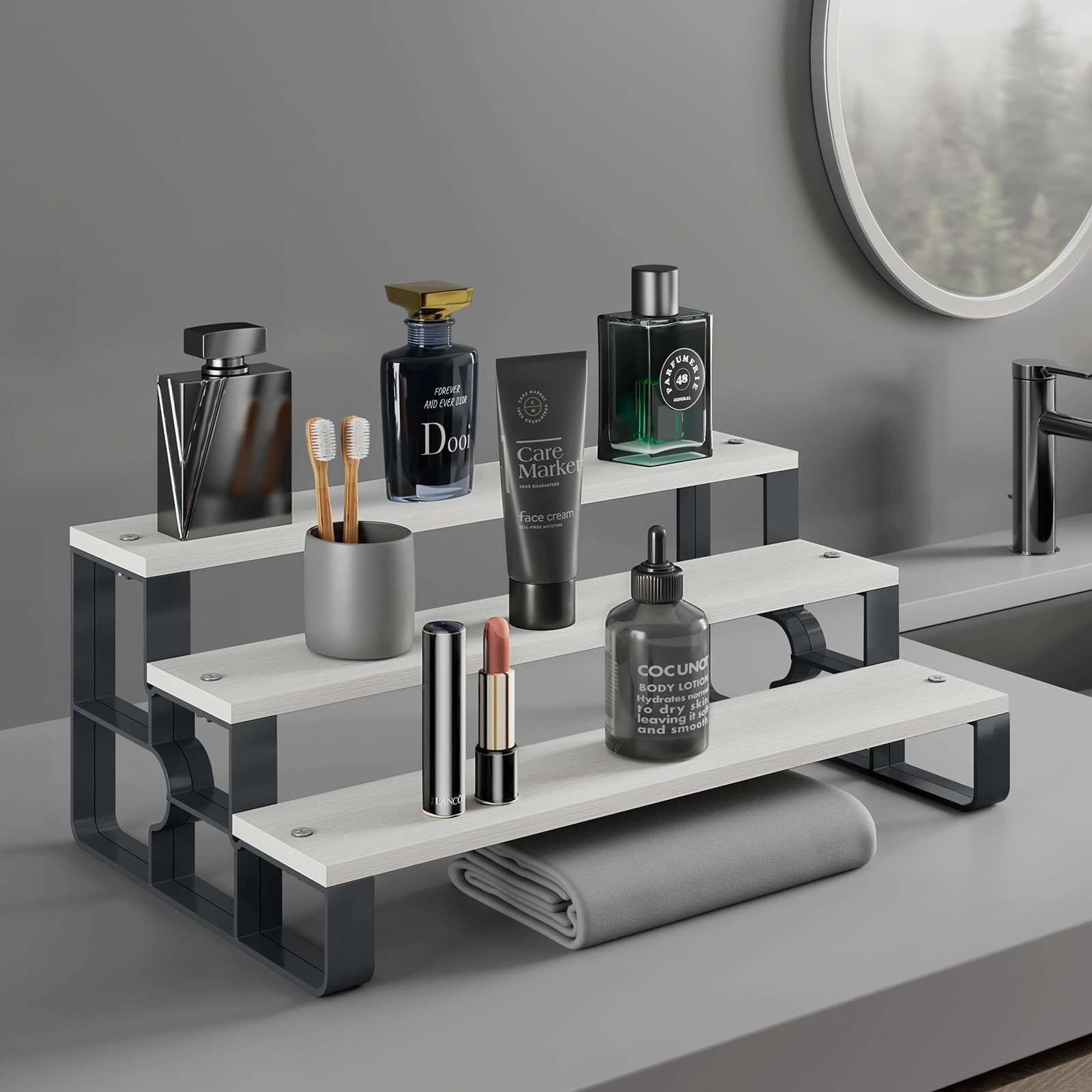 Wood Cologne Organizer for Men,Perfume Organizer for Bathroom Countertop,3 Ti...