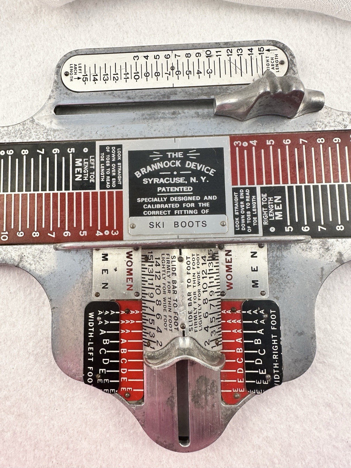 Brannock Device Vintage Foot Measuring Tool Silver Black Red White Ski Boots