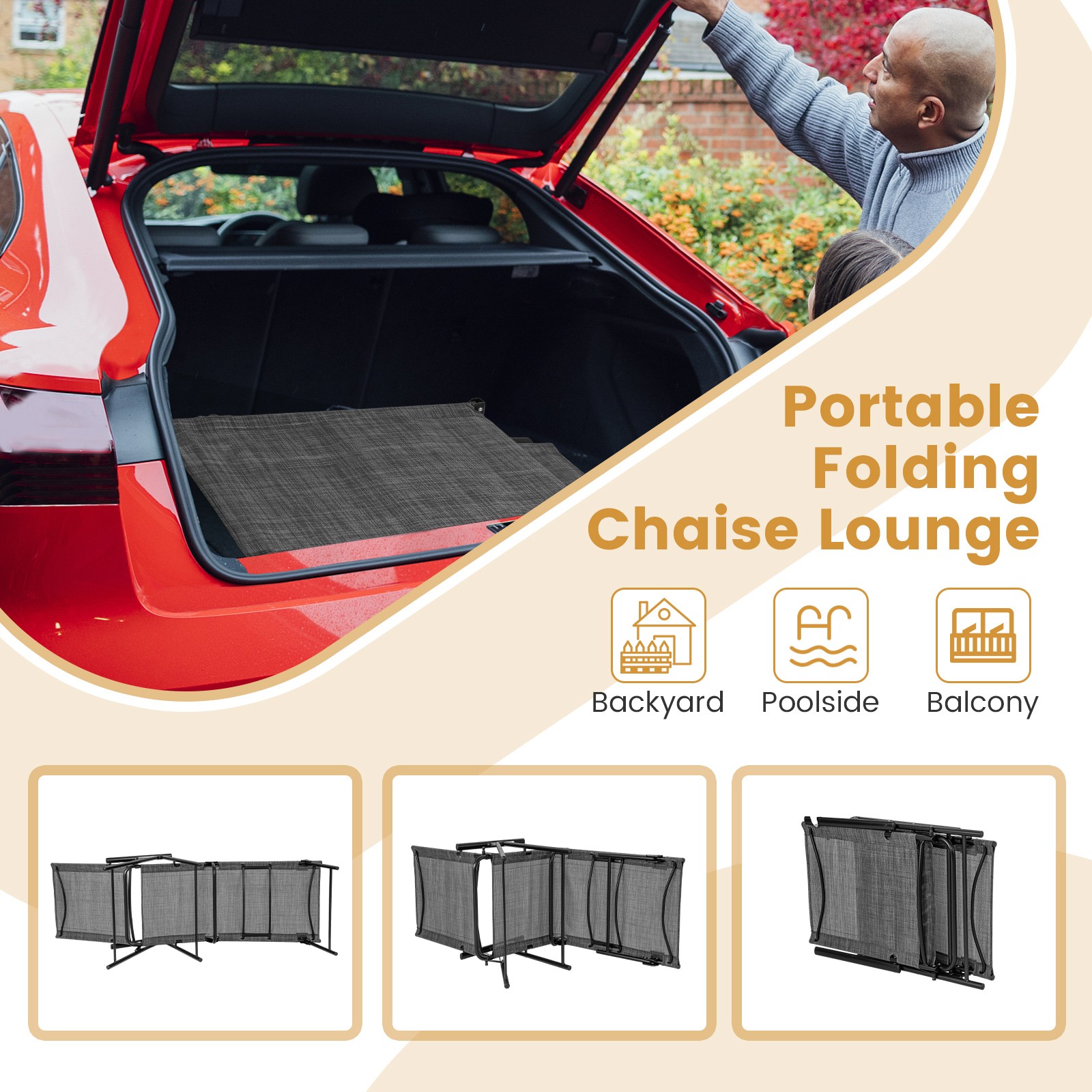 2 Piece Patio Folding Chaise Lounge Chairs w/ 6-Level Backrest Reclining Chairs