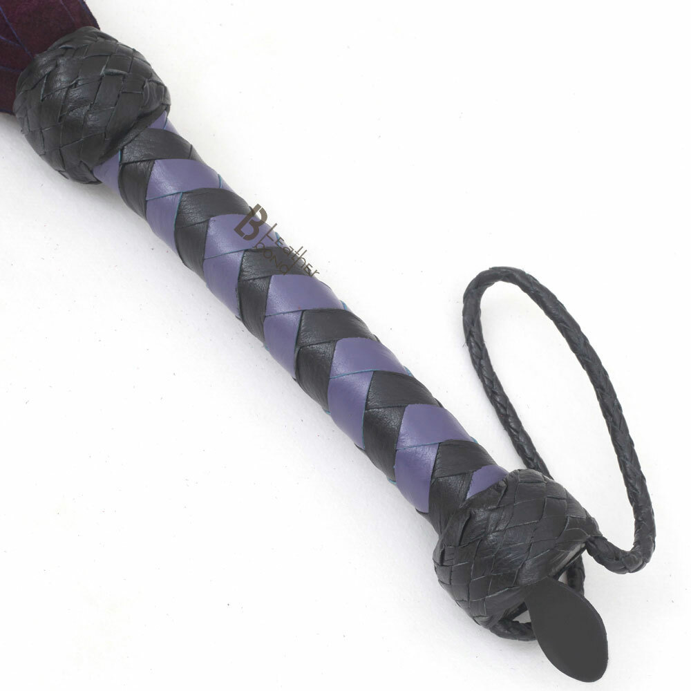 Real Genuine Cow Hide Suede Leather Flogger 25 Falls Purple & Black Heavy Duty
