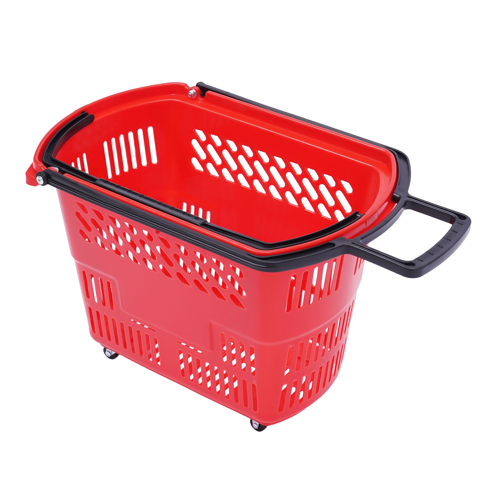 6Pcs Red Rolling Shopping Basket Plastic Rolling Shopping Carts with Handle 35L