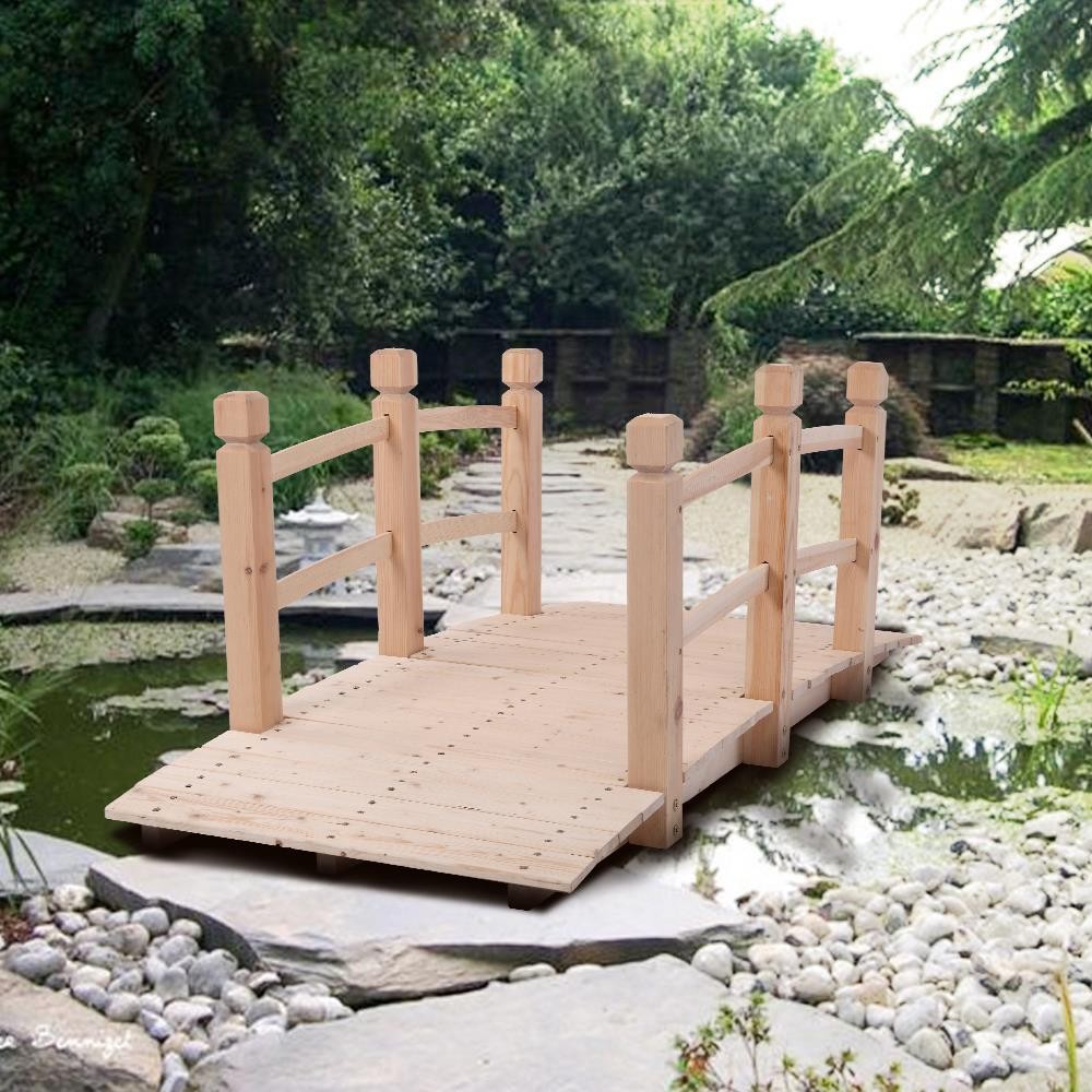 New 5 ft Wooden Bridge Stained Finish Decorative Wood Garden Pond Arch Walkwa US