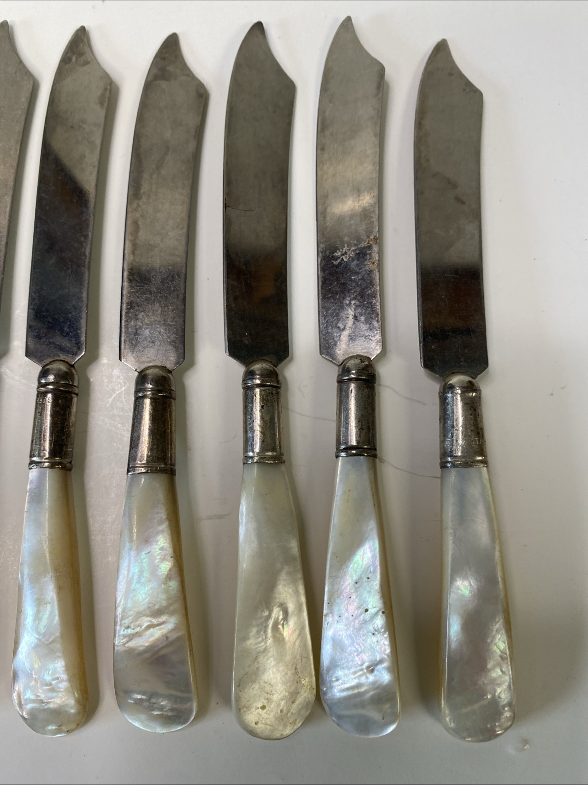 Vintage Sterling Silver Pearl Handle Knives Set of 6, Used
