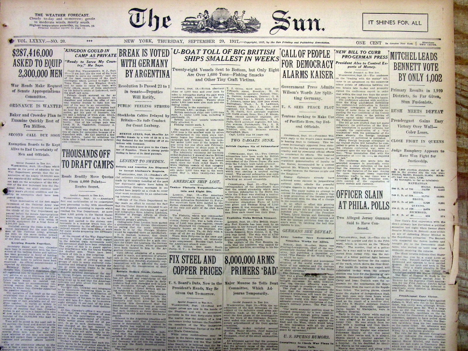 Lot of 10 original WW I newspapers 1914-1918 w NEWS COVERAGE of WORLD WAR ONE