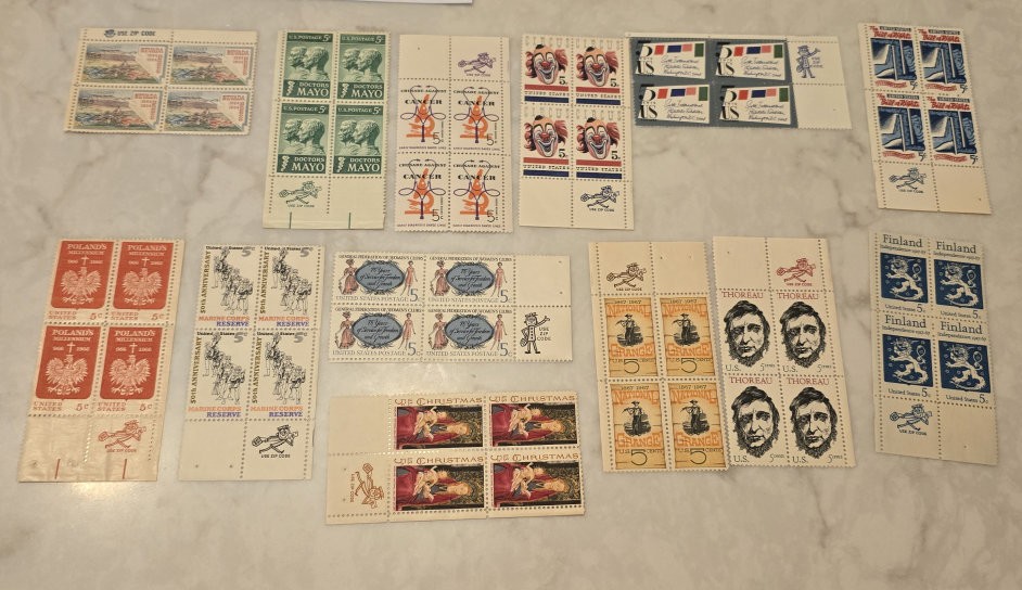 US STAMPS - See Scott numbers in description - blocks of 4 - Mr. Zip